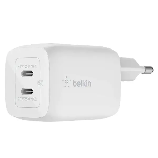 Belkin | 65W Dual Usb Type-C Gan Wall Charger With Pps - White 1