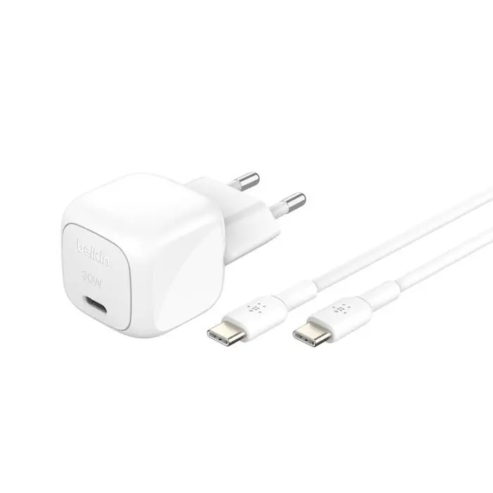 Belkin - Boostcharge 30 Watt Usb-C Wall Charger With Usb-C To Usb-C Cable Included - White 1