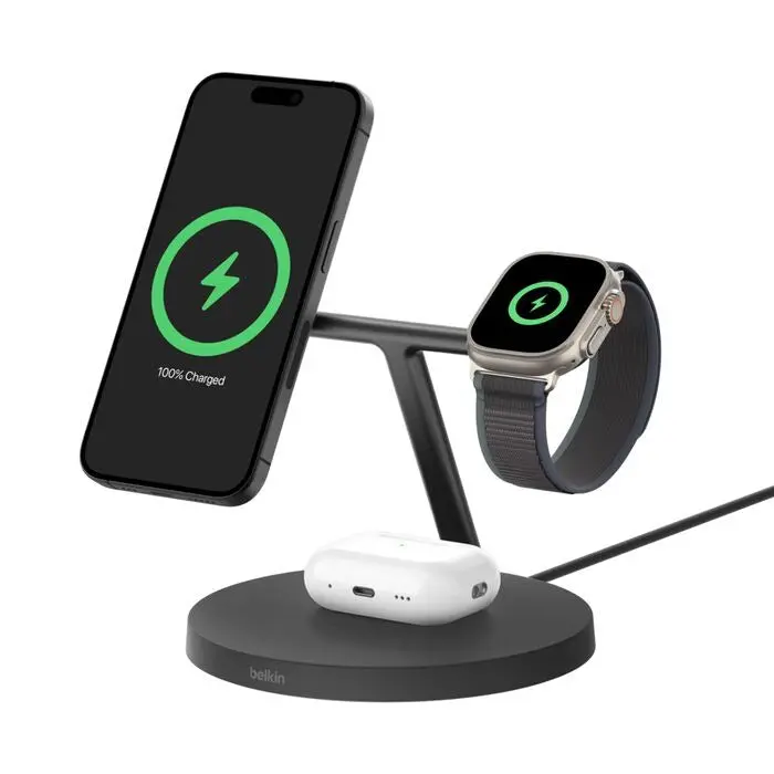 Belkin - Boostcharge Pro 3-In-1 Qi2 Wireless Charger - Black 1