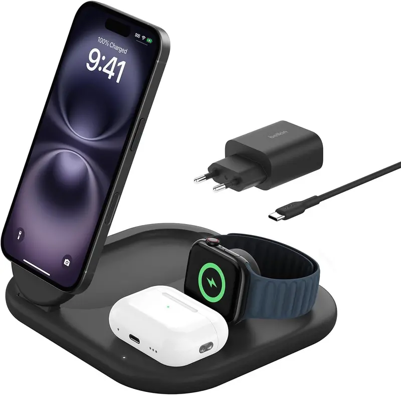 Belkin - Boostcharge Pro Foldable: 3-In-1 Qi2 Wireless Charger - Black 1