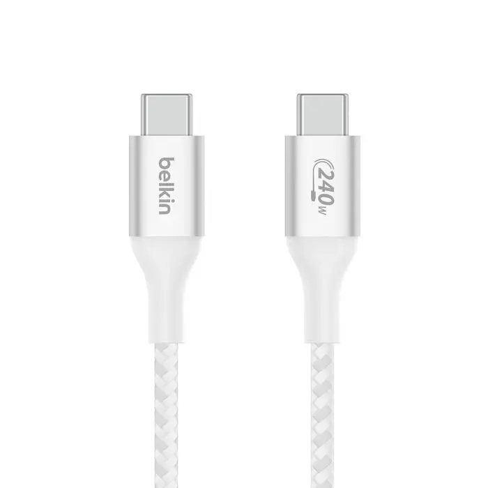 Belkin Boostcharge - Usb-C Male To Usb-C Male Braided Cable 240 Watt Power Delivery - 2 Meter Cable - White 1