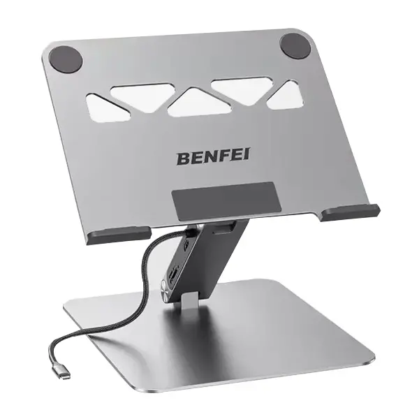 Benfei Adjustable Notebook Stand Built-In Usb-C Docking With 1X Hdmi 4K@60Hz, Rj45 1000Mbps, 2X Usb-A 3.0 + 1X Usb-C 10Gbps Ports And 180° Adjustable Viewing Angle - Grey Colour 1
