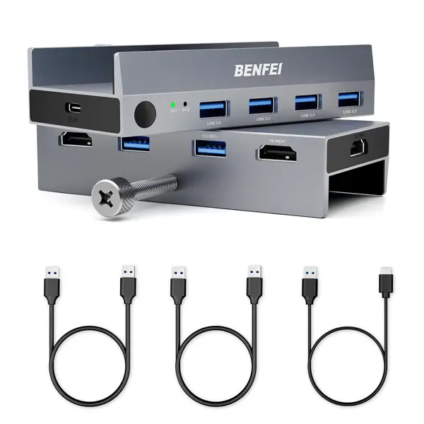 Benfei All-Aluminium 4-In 2-Out Usb Hdmi Kvm Switch Supports High-Definition 8K@60Hz Resolution And Seamless Switch Between 2 Pcs - Grey Colour 1