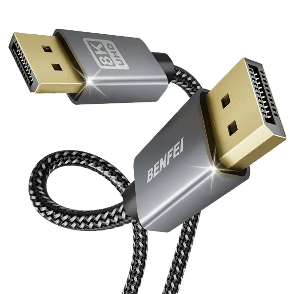 Benfei Displayport V1.4 Male To Male 8K@60Hz Nylon Braided 1.8M Cable With Premium Aluminium Alloy Casing And Gold-Plated Connectors  - Grey Colour 1