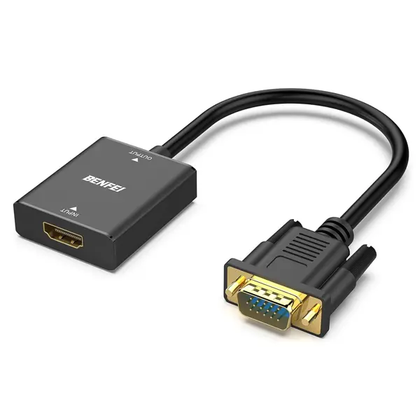 Benfei Hdmi Female To Vga Male With Built-In 3.5Mm Audio + Micro-Usb Power Port And Supports Full Hd 1080@60Hz Resolution - Black Colour 1