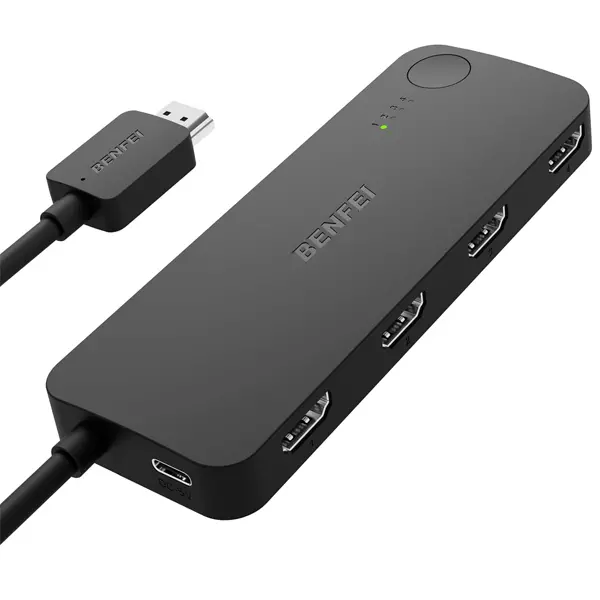 Benfei Hdmi V2.0 4-In To 1-Out 4K@60Hz Amplified Switch With 1X Usb-C Port For Additional Power (Usb-C Cable Included Only) And 3D/ Hdr/ Audio And Video Sync Supported - Black Colour 1