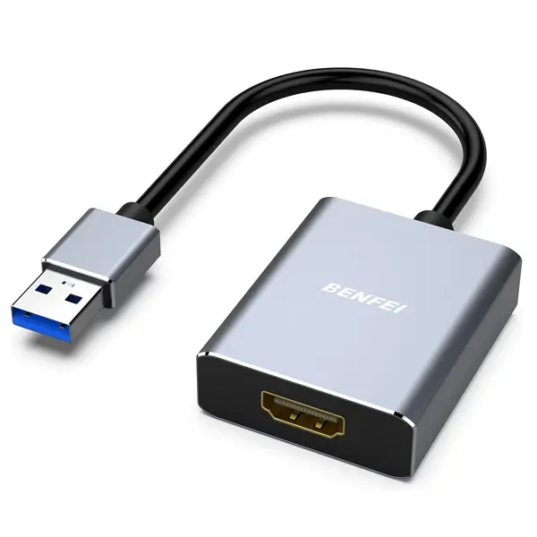 Benfei Usb-A 3.0 Male To Hdmi Female Adapter With Full-Hd 1080P@60Hz Resolution, Aluminum Alloy Shell And Nickle-Plated Connectors – Grey Colour 1