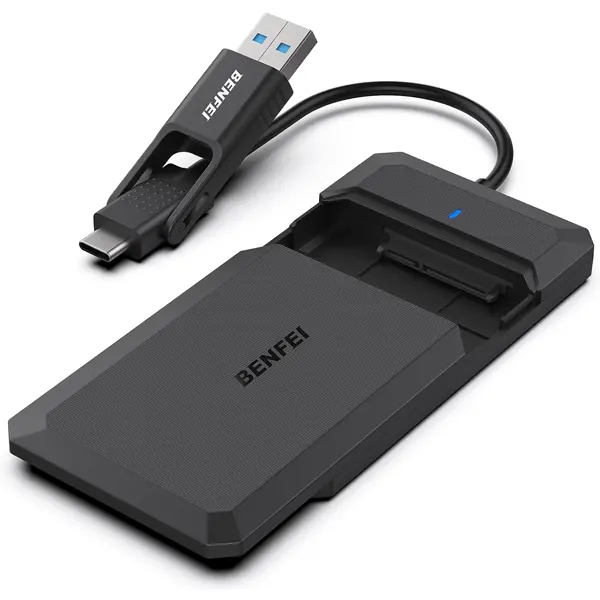 Benfei Usb-A / C 3.0 Male 2.5" Sata Iii Hdd/Ssd Enclosure With 2-In-1 Usb-A 3.0 To Usb-C Non-Detachable Cable, S.M.A.R.T And Trim Protocol And Ultra-Fast 5Gbps Transmission Speed - Black Colour 1
