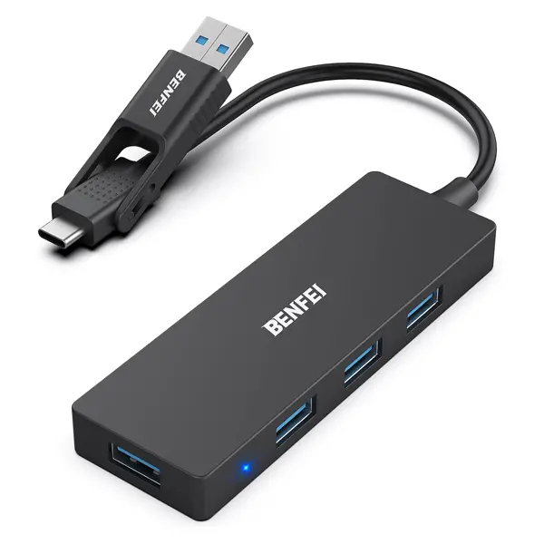 Benfei Usb-A / C 3.0 Male To 4-Port Usb3.0 Female Hub With Nickle-Plated Connectors And Supports Data Transfer Rate Up To 5Gbps - Black Colour 1
