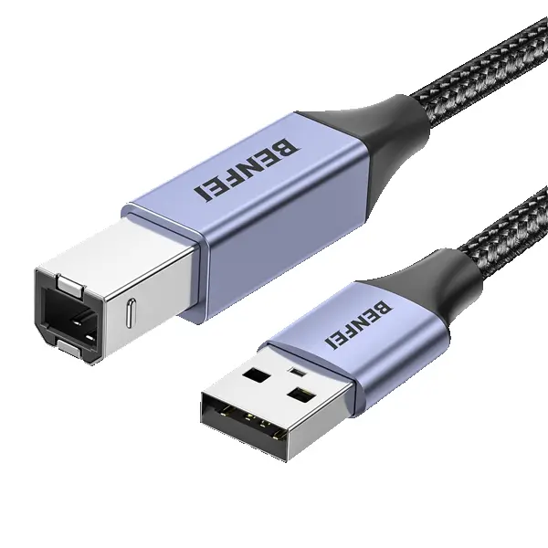 Benfei Usb-A Male To Usb-B V2.0 Male Braided Printer 2M Cable With 480Mbps Fast Data Transmission Rate And Aluminum Alloy Shell – Grey Colour 1