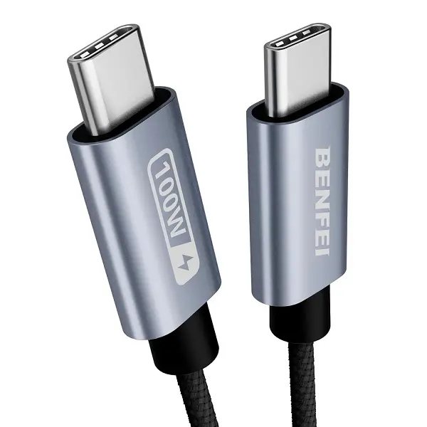 Benfei Usb-C 2.0 Male To Male 5A Qc/Pd3.0 100W(Max.) 2M Cable With Nickle-Plated Connectors And Supporting Fast Data Transfer Speed Up To 480Mbps- Grey Colour 1