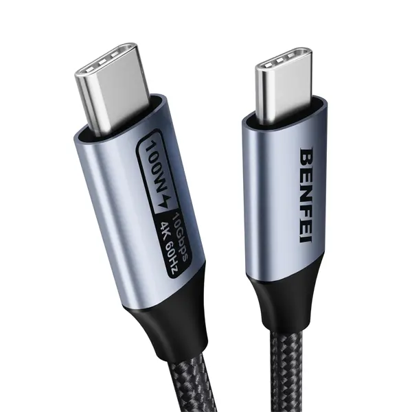 Benfei Usb-C 3.2 Gen 2 Male To Male 5A Qc/Pd3.0 100W(Max.) 1M Cable With Nickle-Plated Connectors And Supporting Fast Data Transfer Speed Up To 10Gbps- Grey Colour 1