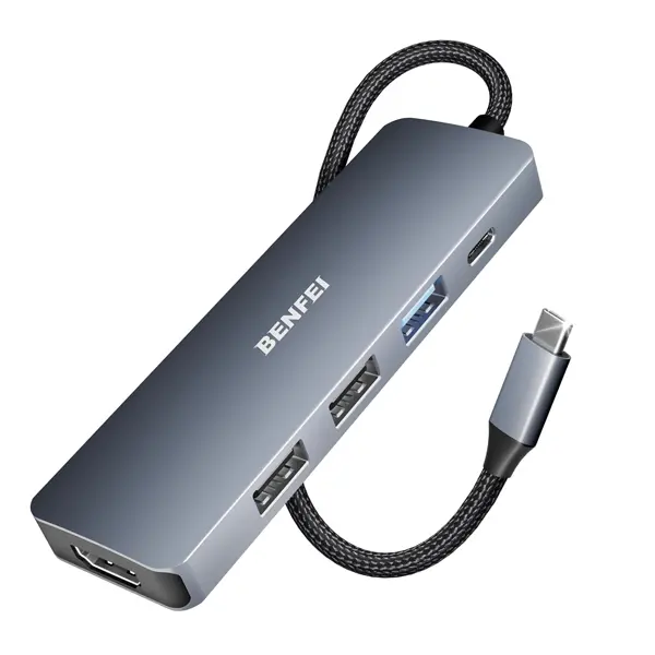 Benfei Usb-C 5-In-1 Compact Docking Station With 1X Hdmi 4K@30Hz, 1X Usb-A 3.2 10Gbps, 2X Usb2.0 480Mbps And Usb-C 100W (Max) Powerdelivery - Grey Colour 1