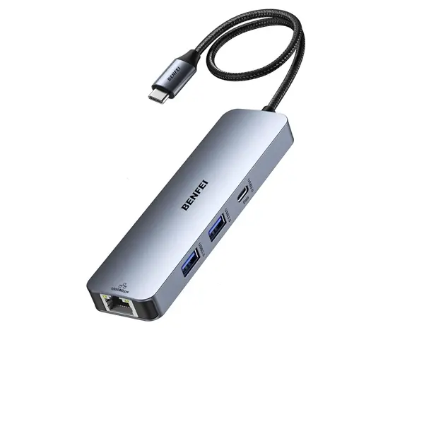 Benfei Usb-C 6-In-1 Docking Station With Hdmi 4K@60Hz, 2X Usb-A 3.0 5Gbps + 1X Usb-C 5Gbps Transfer Speed + Rj45 1Gbps Speed And Powerdelivery 100W - Grey Colour 1