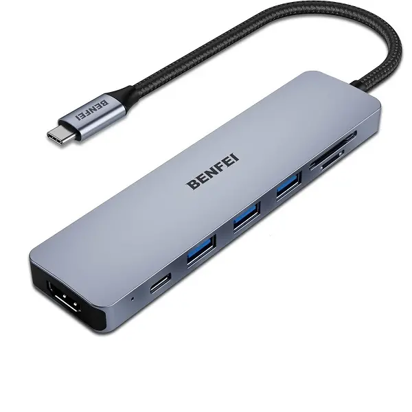 Benfei Usb-C 7-In-1 Docking Station With 3X Usb3.0, 1X Hdmi 4K@60Hz, 1X Sd/Tf Card Slot And Usb-C Powerdelivery 100W (Max) - Grey Colour 1