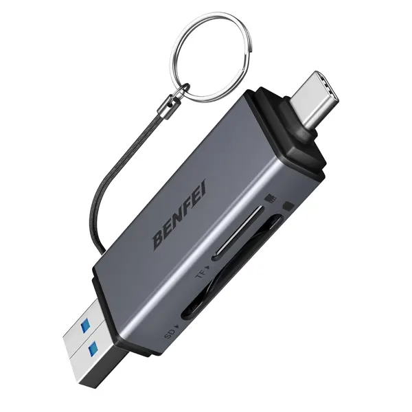 Benfei Usb-C And Usb-A 3.0 Multi-Card Reader With Otg Function, Transfer Speed Up To 5Gbps And Built-In Sd/Tf Card Slots - Grey Colour 1