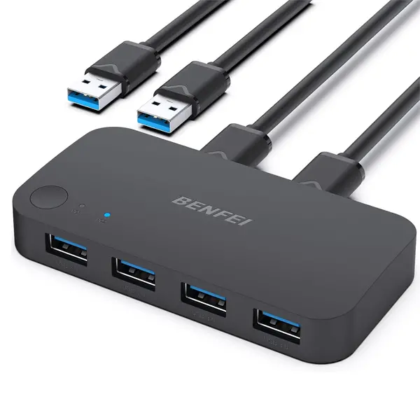 Benfei Usb3.0 4In 2Out Sharing Switch With Led Status Indicator And Usb-C 5V Power Input Port Sharing 4 Usb Devices Between 2 Pc's - Black Colour 1