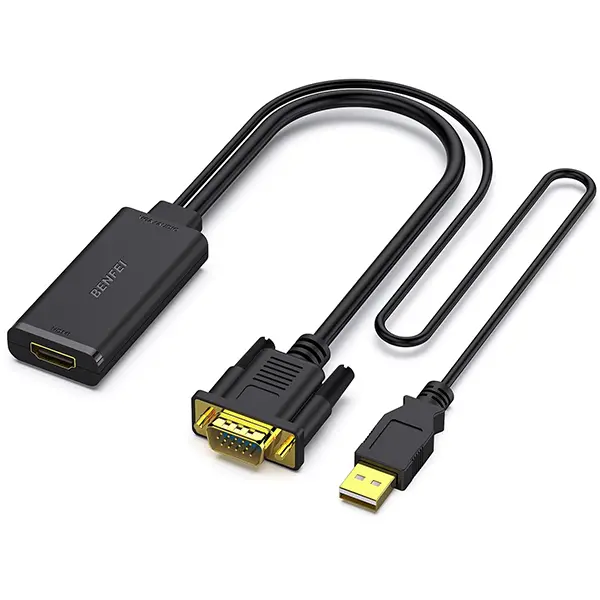 Benfei Vga Male To Hdmi Female Adapter + Usb-A Male Audio With Gold-Plated Connectors And Support Resolution Up To 1080P@60Hz - Black Colour 1