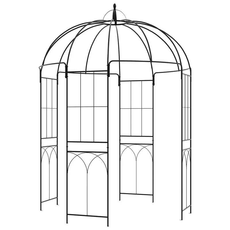 Birdcage Shape Garden Arbour, Metal Gazebo Pavilion, French Arch Trellis With Hook, Black 1