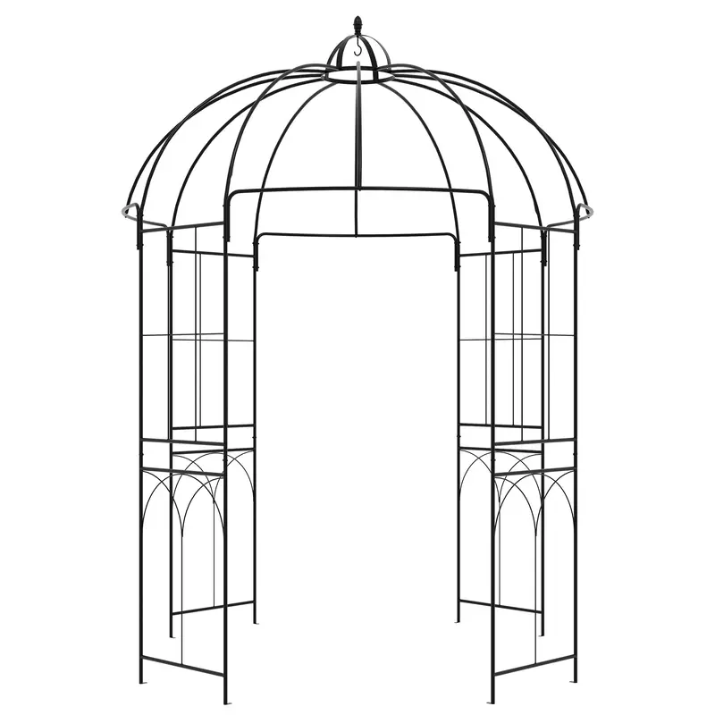 Birdcage Shape Garden Arbour, Metal Gazebo Pavilion, French Arch Trellis With Hook, Black 2
