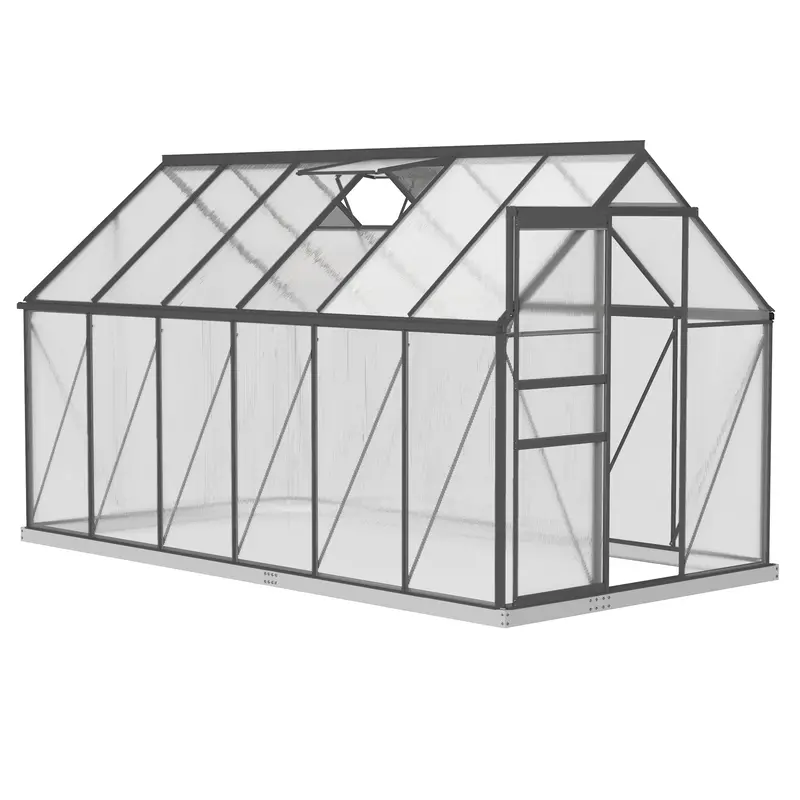 Bloomgreen 6' X 12' X 6.5' Polycarbonate Greenhouse With Adjustable Roof Vent & Sliding Door, Charcoal Grey 1