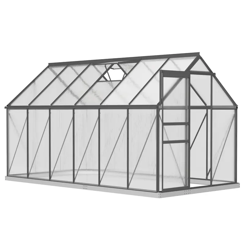 Bloomgreen 6' X 12' X 6.5' Polycarbonate Greenhouse With Adjustable Roof Vent & Sliding Door, Charcoal Grey 2