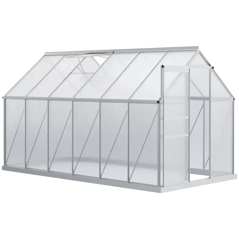Bloomgreen 6' X 12' X 6.5' Polycarbonate Greenhouse With Adjustable Roof Vent & Sliding Door, Clear 1