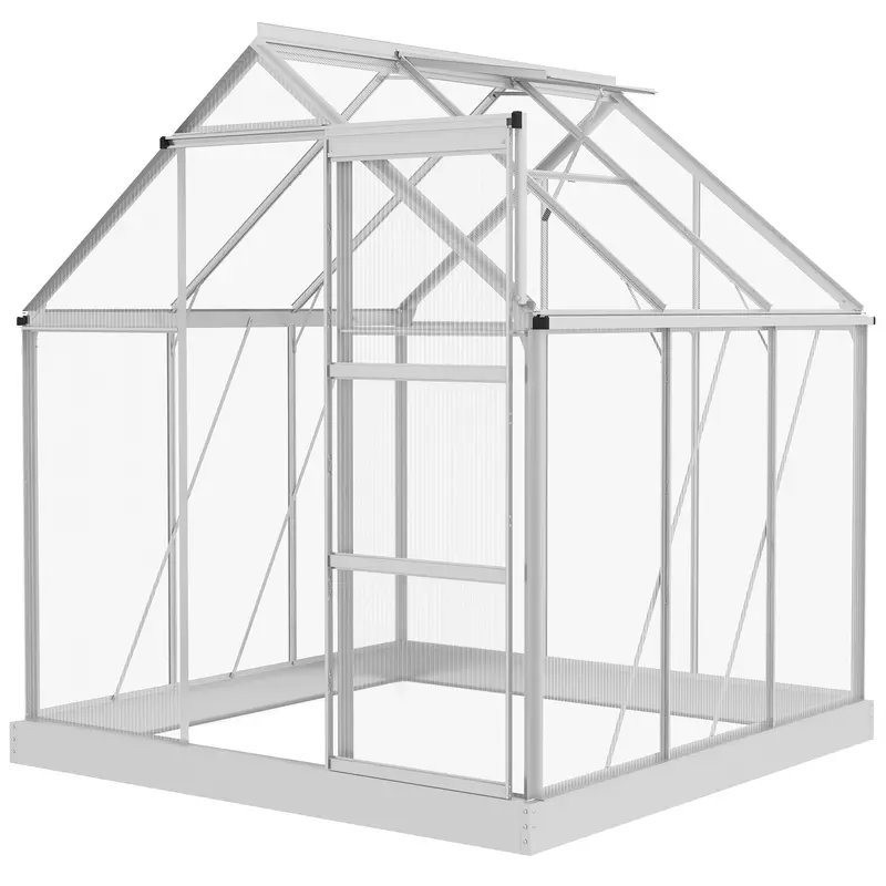 Bloomgreen 6' X 6' Polycarbonate Greenhouse With Aluminum Frame & Rain Gutter, Silver 1
