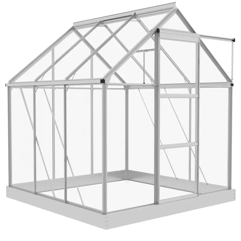 Bloomgreen 6' X 6' Polycarbonate Greenhouse With Aluminum Frame & Rain Gutter, Silver 2