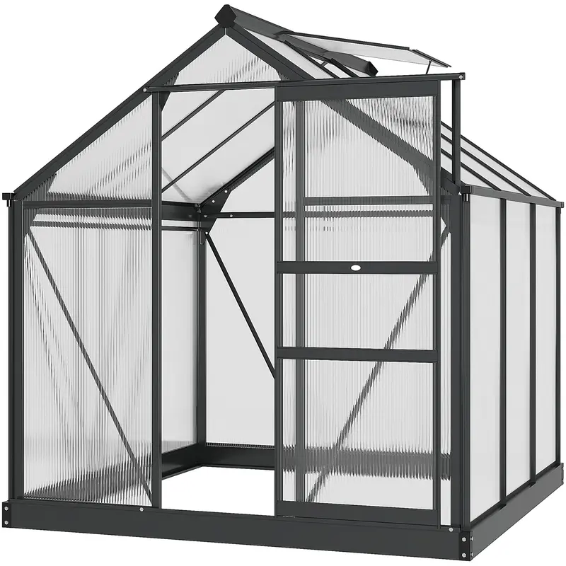 Bloomgreen 6' X 6' X 6.6' Polycarbonate Greenhouse With Aluminum Frame, Grey 1