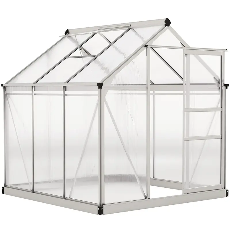 Bloomgreen 6' X 6' X 6.6' Polycarbonate Greenhouse With Aluminum Frame, Silver 1