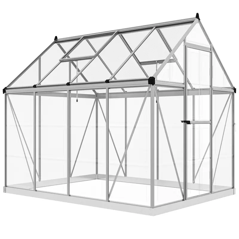 Bloomgreen 6' X 8' Polycarbonate Greenhouse With 2 Panel Types, Hinged Door, 5 Roof Vents, Aluminum Frame 1