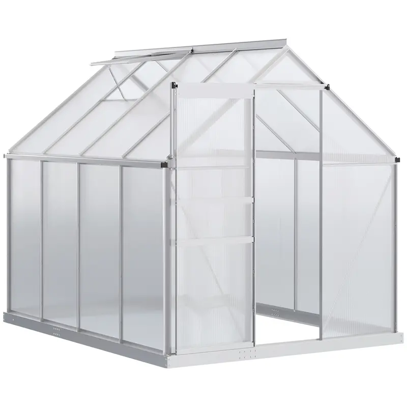 Bloomgreen 6' X 8' X 6.5' Polycarbonate Greenhouse For All Seasons Growing With Roof Vent & Sliding Door, Clear 1