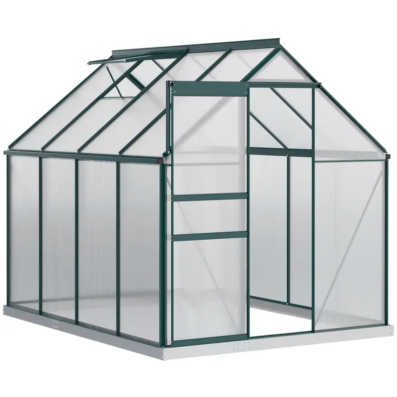 Bloomgreen 6' X 8' X 6.5' Polycarbonate Greenhouse With Adjustable Roof Vent & Sliding Door, Green 1