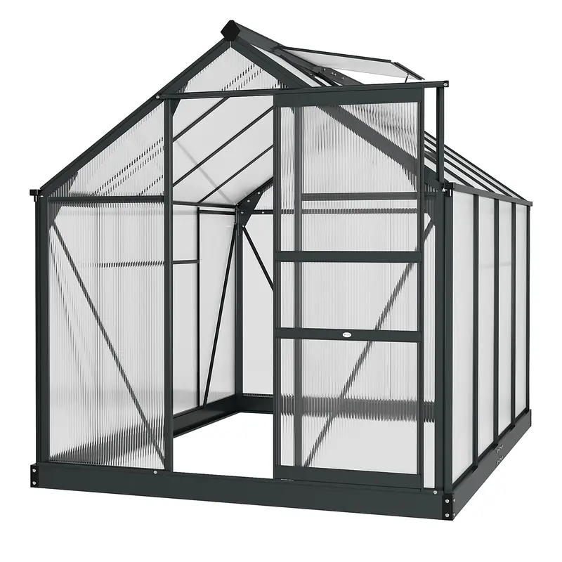 Bloomgreen 6' X 8' X 6.6' Polycarbonate Greenhouse With Aluminum Frame, Grey 1