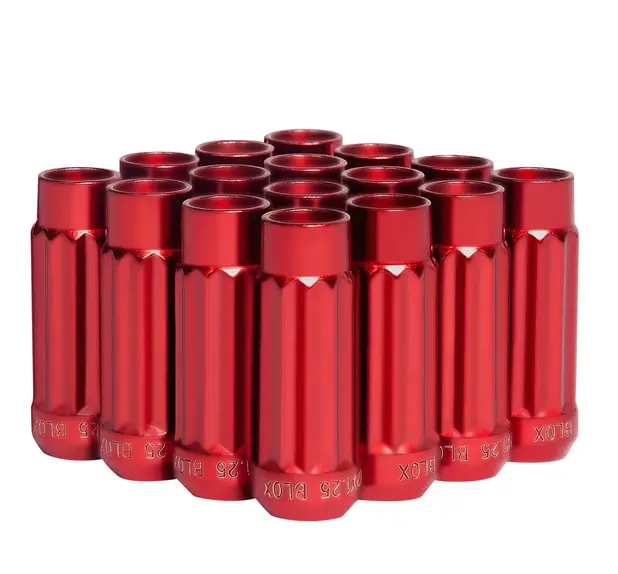 Blox Racing 12-Sided P17 Tuner Lug Nuts 12X1.25 - Red Steel - Set Of 16 1