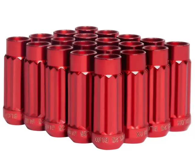 Blox Racing 12-Sided P17 Tuner Lug Nuts 12X1.25 - Red Steel - Set Of 20 1