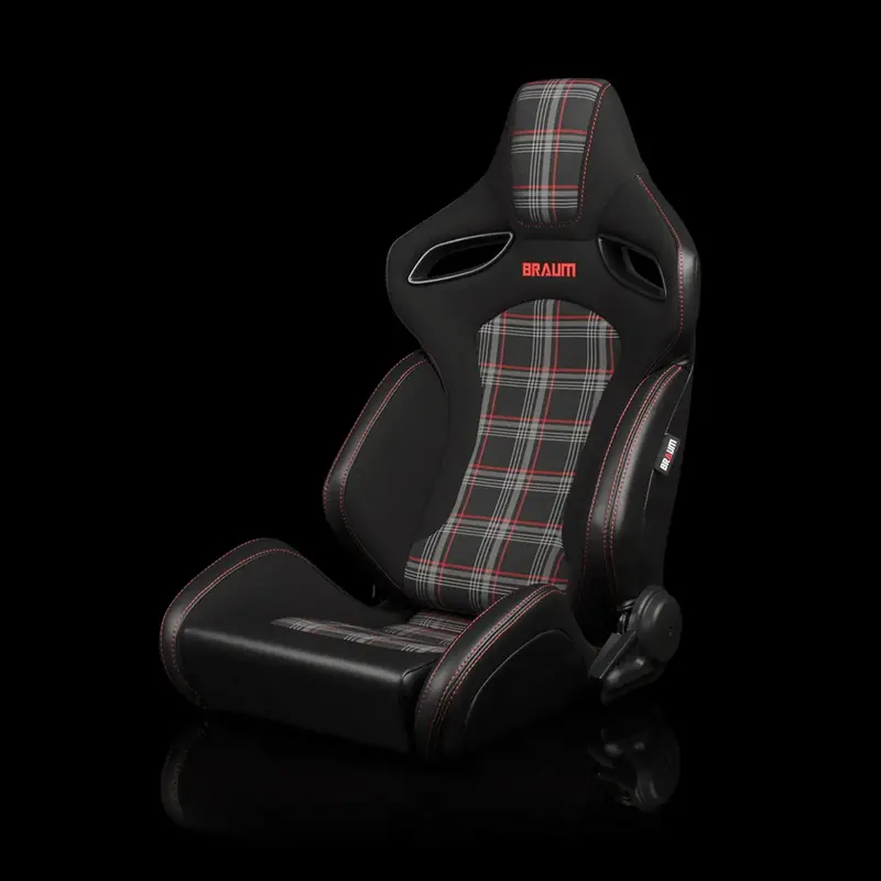 Braum Orue-S Series Sport Reclinable Seats | Black Leatherette | Red Plaid (Priced Per Pair) 1