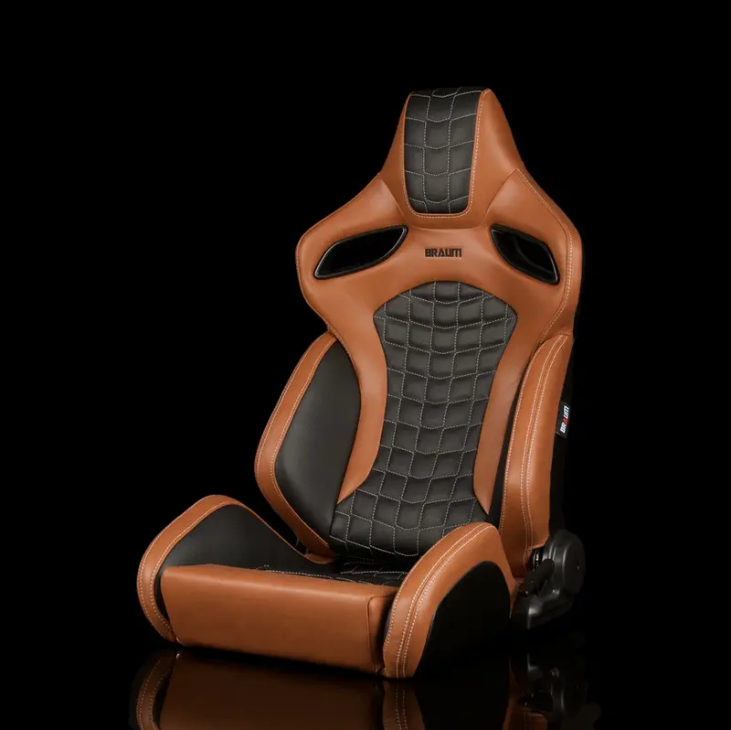 Braum Orue-S Series Sport Reclinable Seats | Saddle Tan Leatherette | Rhombus Quilted | White Stitching (Priced Per Pair) 1