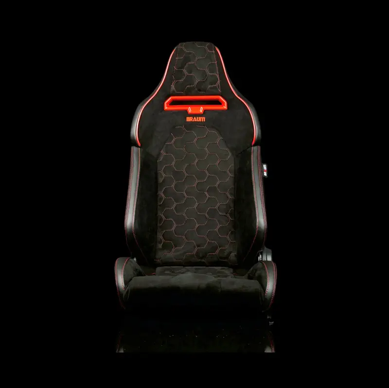 Braum Viper-X Series Sport Reclinable Seats | Black Alcantara | Honeycomb Red Stitching | Red Grommets (Priced Per Pair) 2