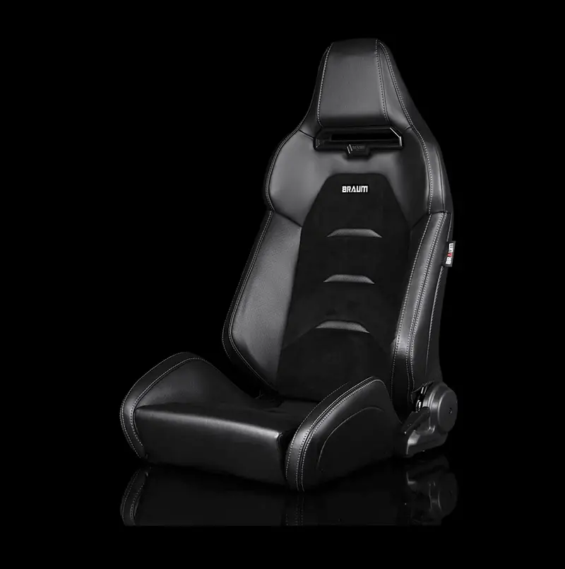Braum Viper-X Series Sport Reclinable Seats | Black Leatherette | Black Suede Inserts | Black Trim (Priced Per Pair) 1
