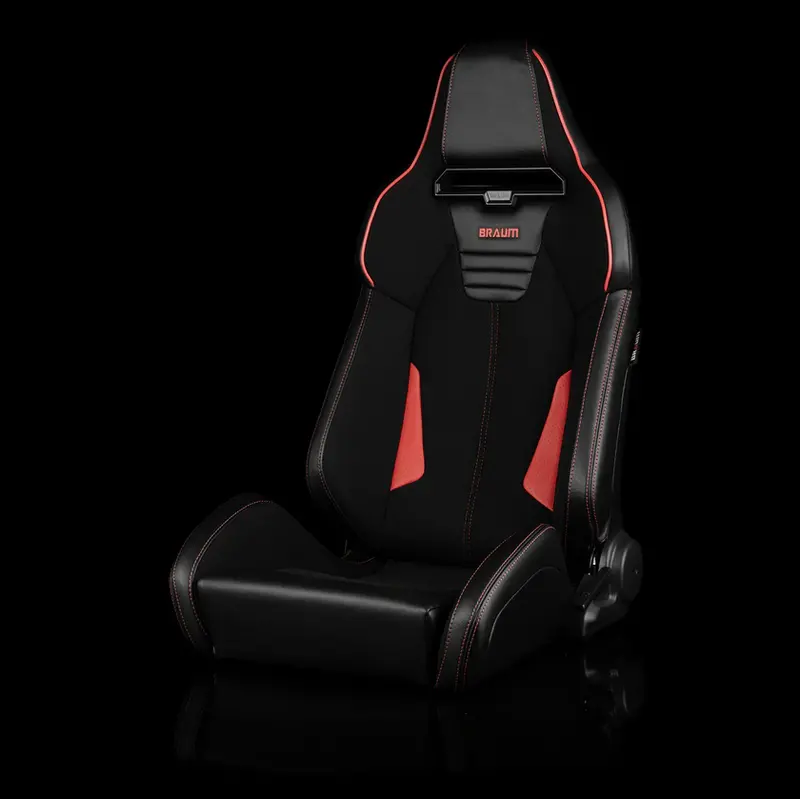 Braum Viper-X Series Sport Reclinable Seats | Black Polo | Red Leatherette | Red Stitching (Priced Per Pair) 1