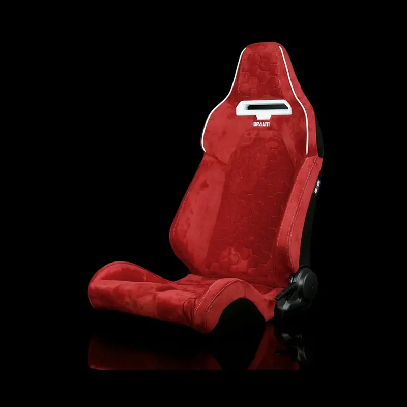 Braum Viper-X Series Sport Reclinable Seats | Red Alcantara | Honeycomb White Stitching | White Grommets (Priced Per Pair) 1
