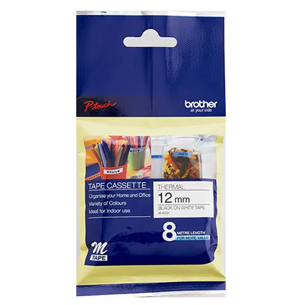 Brother M-K231 Black On White 12Mm Non-Laminated M-Tape 1