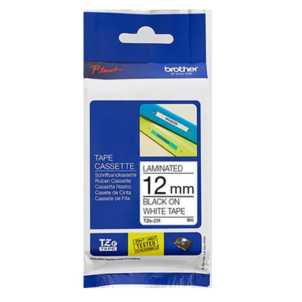 Brother Tze-231 Black On White 12Mm Standard Tape 1