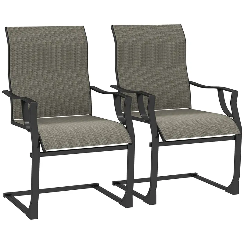 C Spring Motion Patio Chairs Set Of 2 With Curved High Backrest & Breathable Fabric, Grey 1
