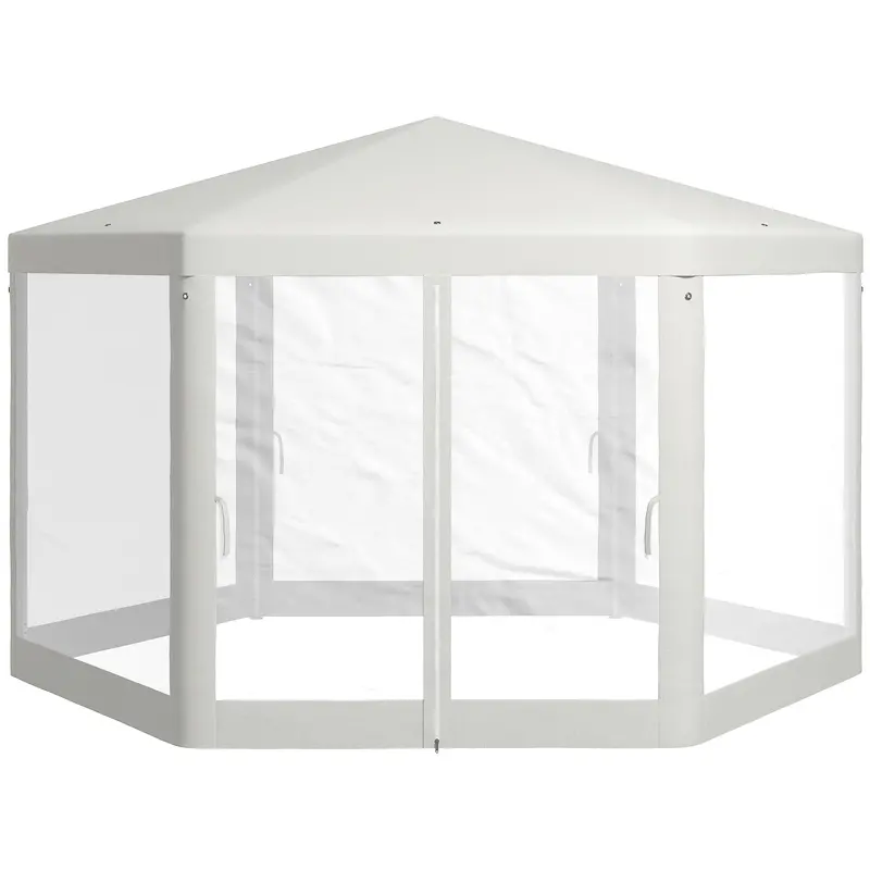 ¦Μ13' Hexagon Party Tent With Mesh Sidewalls, Cream White 2