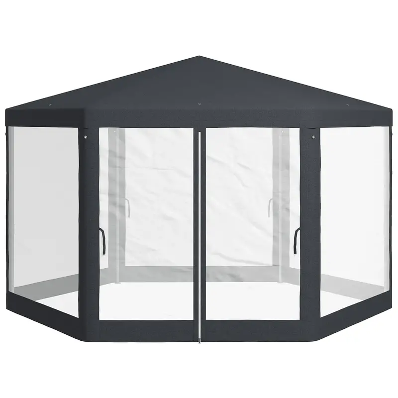 ¦Μ13' Hexagon Party Tent With Mesh Sidewalls, Dark Grey 1