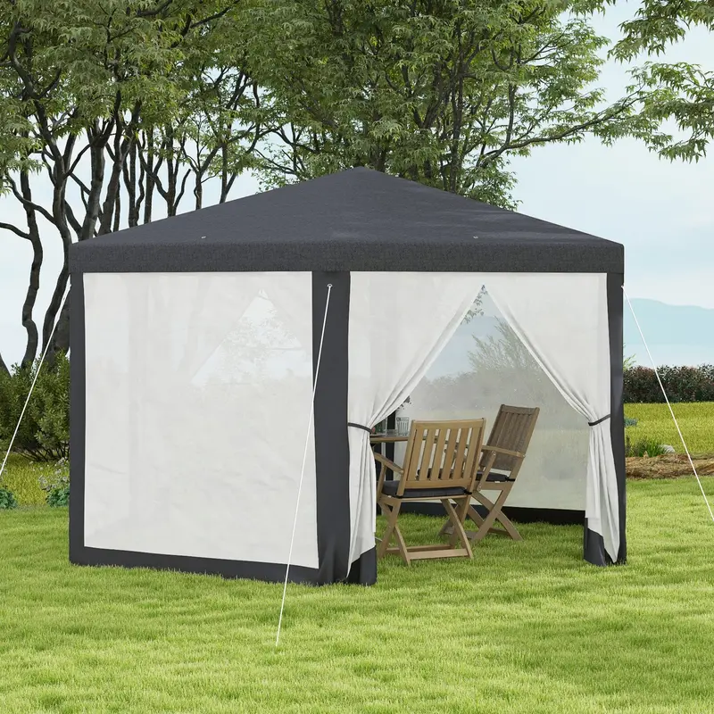 ¦Μ13' Hexagon Party Tent With Mesh Sidewalls, Dark Grey 2