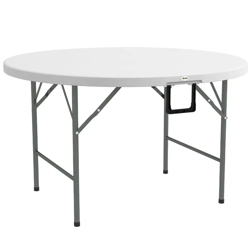 ¦Μ48" Folding Patio Table, Outdoor Hdpe Picnic Round Table For 6 With Metal Frame, White 1